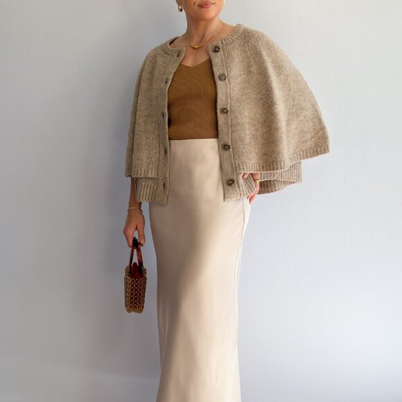 Women’s Champagne Satin Slip Skirt – Bias Cut Midi Skirt - Picture 5 of 13